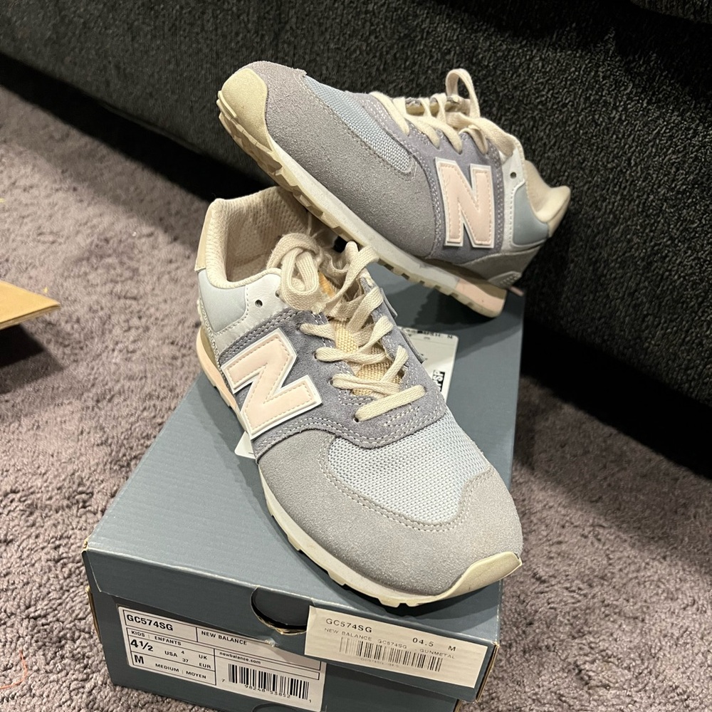 Youth New Balance Light Gray and Cream Sneakers